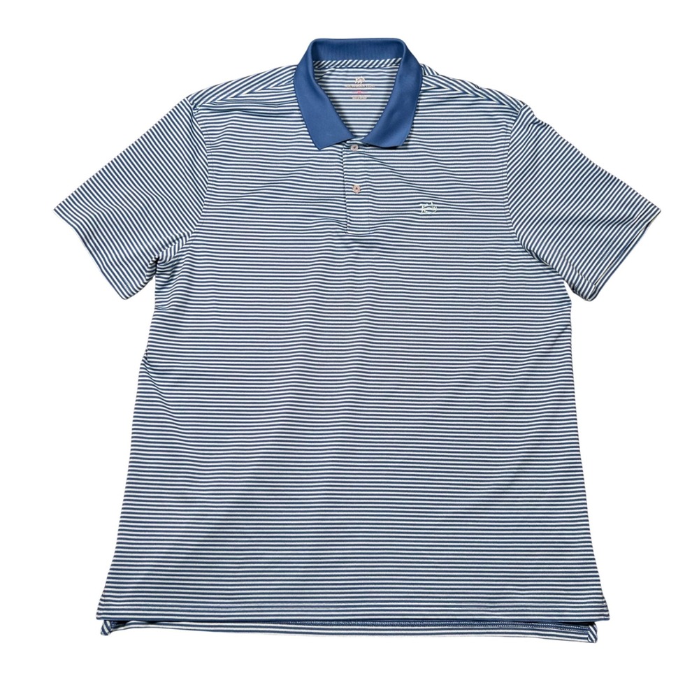Southern Tide Performance Polo Shirt Golf Blue White Striped Logo Mens XL